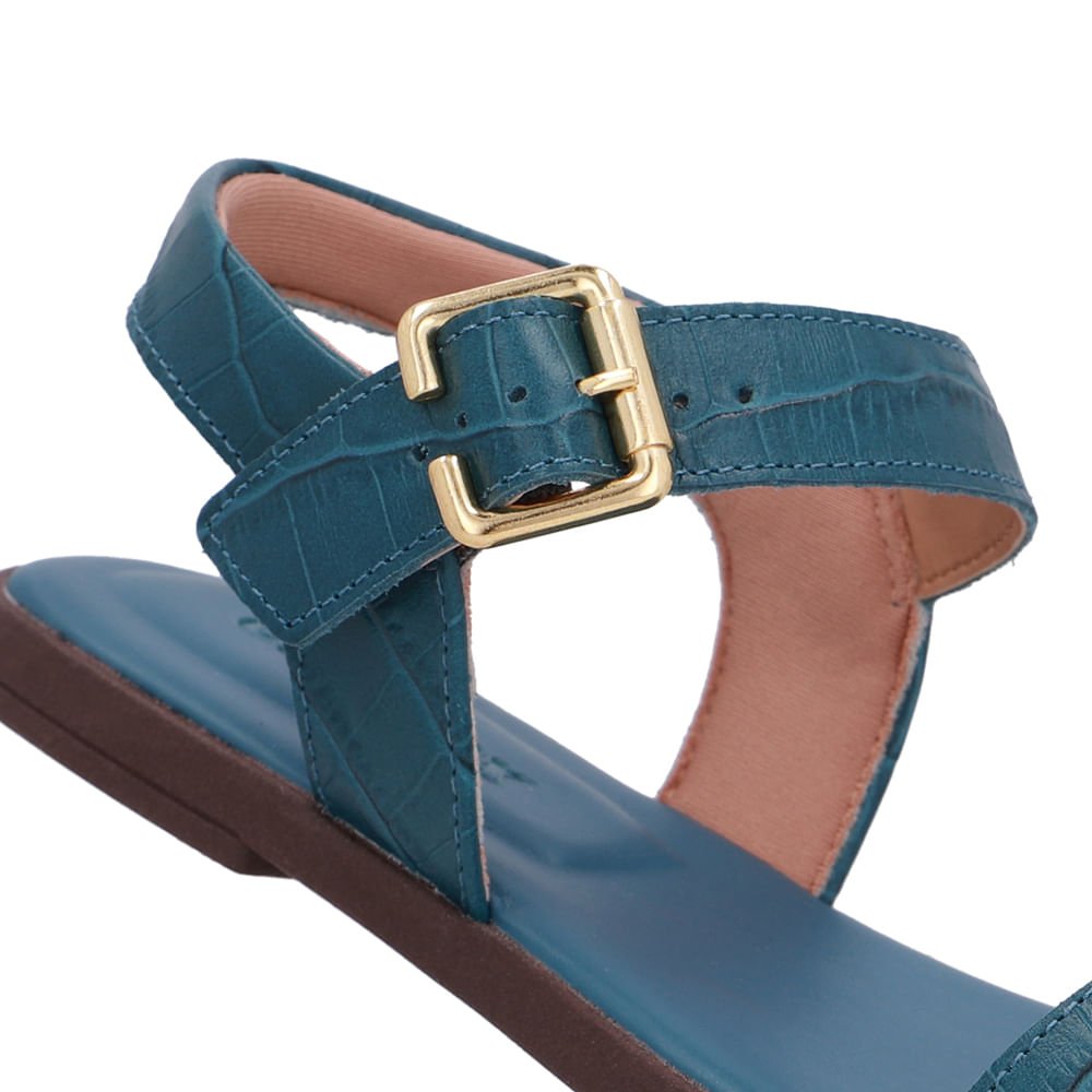 Sandália Couro Croco Azul Detalhe Fivela Azul 4