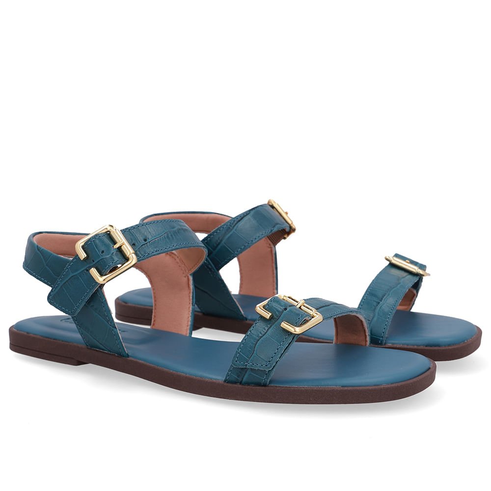 Sandália Couro Croco Azul Detalhe Fivela Azul 2