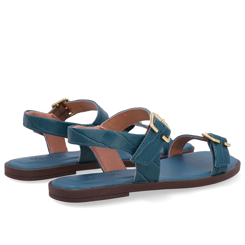 Sandália Couro Croco Azul Detalhe Fivela Azul 3