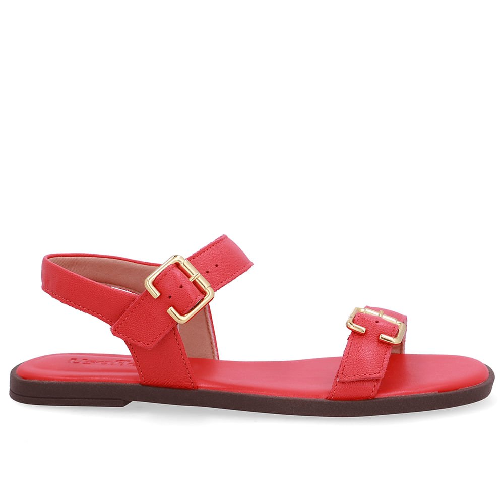 Sandália Couro Vermelha Detalhe Fivela