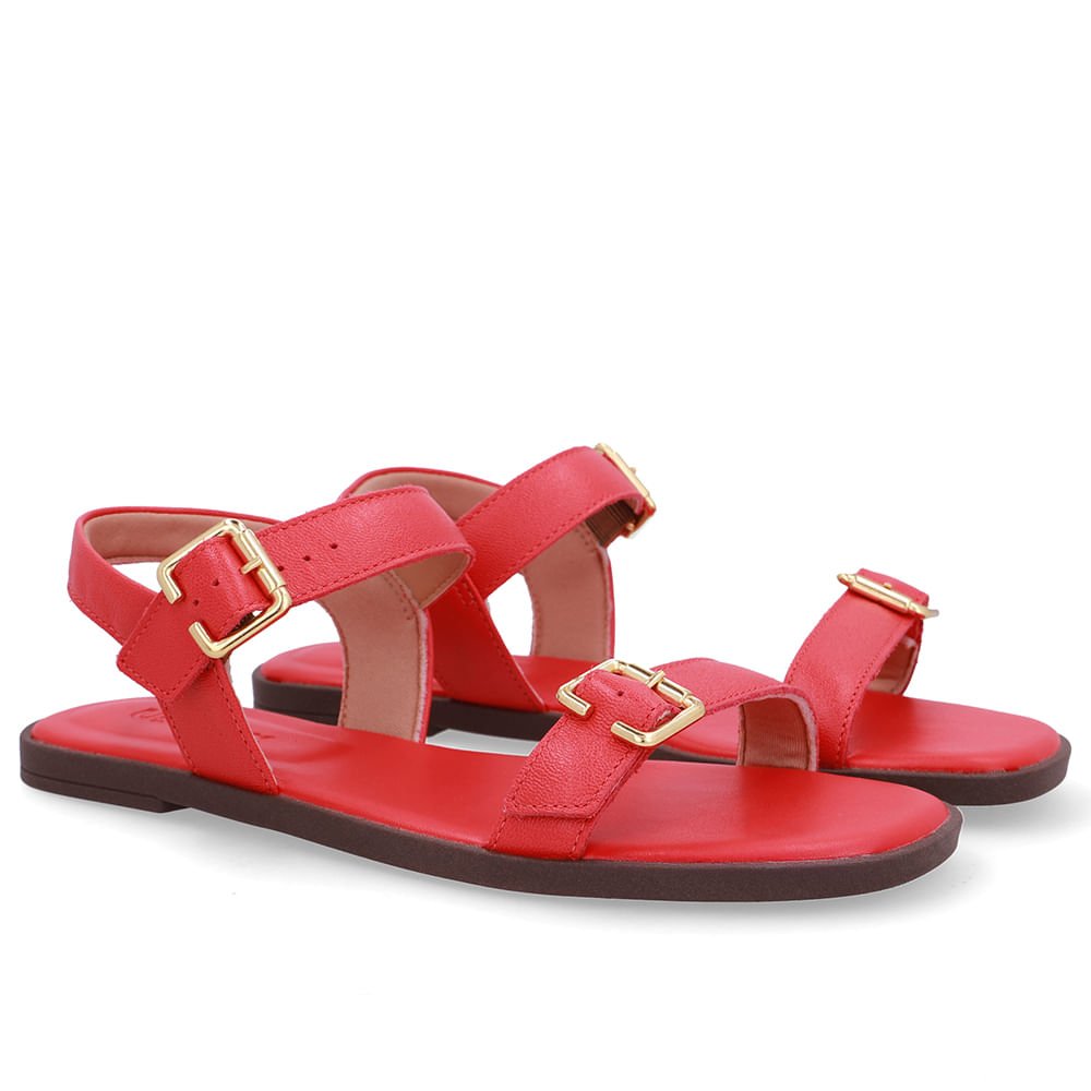 Sandália Couro Vermelha Detalhe Fivela Vermelho 2