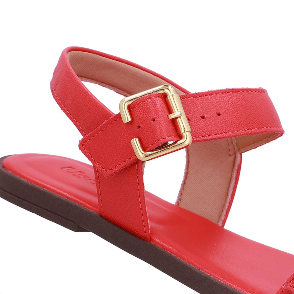 Sandália Couro Vermelha Detalhe Fivela Vermelho 4