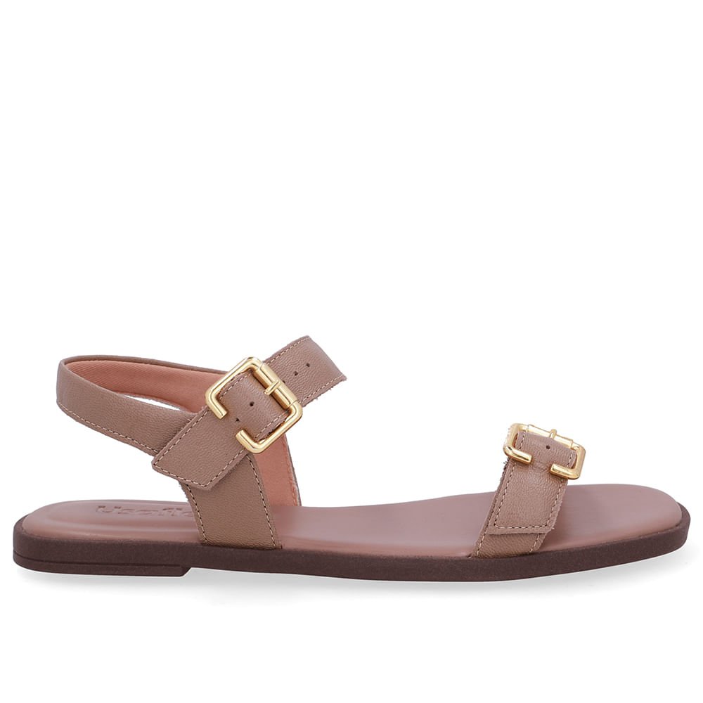 Sandália Couro Marrom Detalhe Fivela