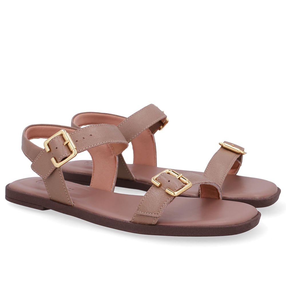 Sandália Couro Marrom Detalhe Fivela Marrom 2