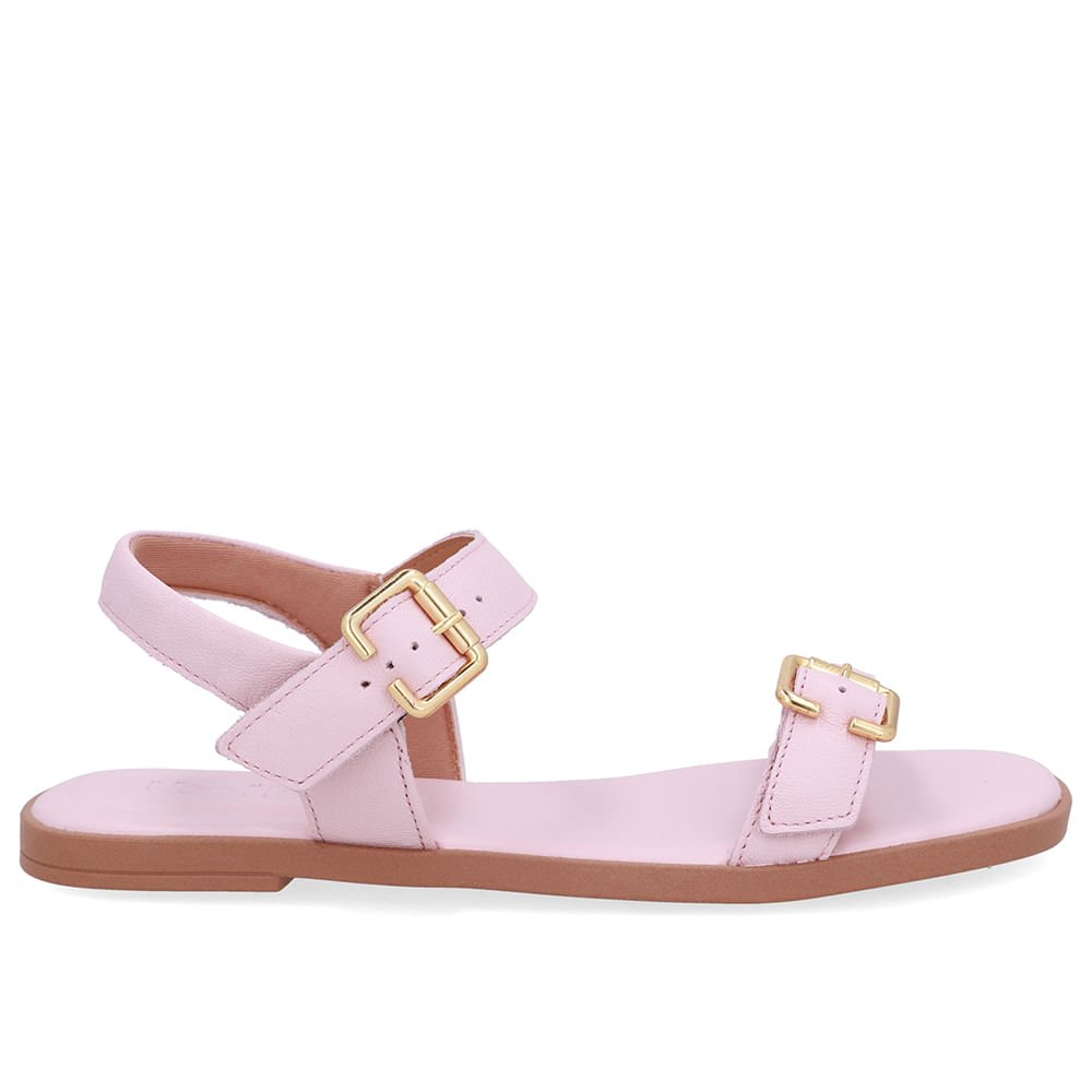 Sandália Couro Rosa Detalhe Fivela