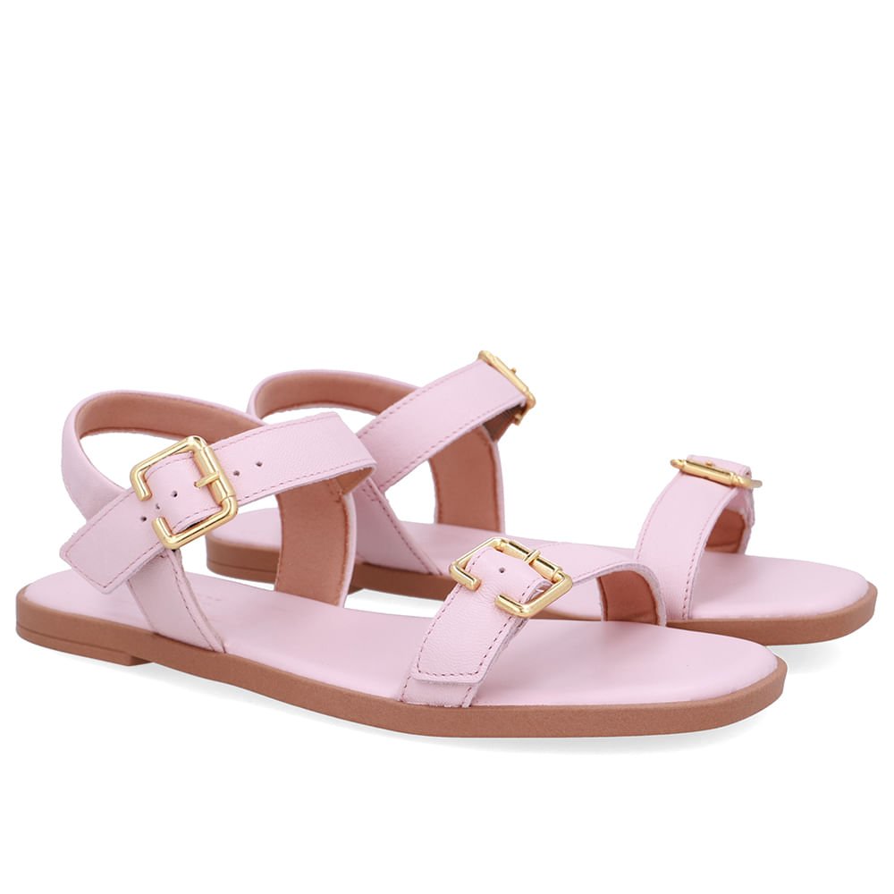 Sandália Couro Rosa Detalhe Fivela Rosa 2