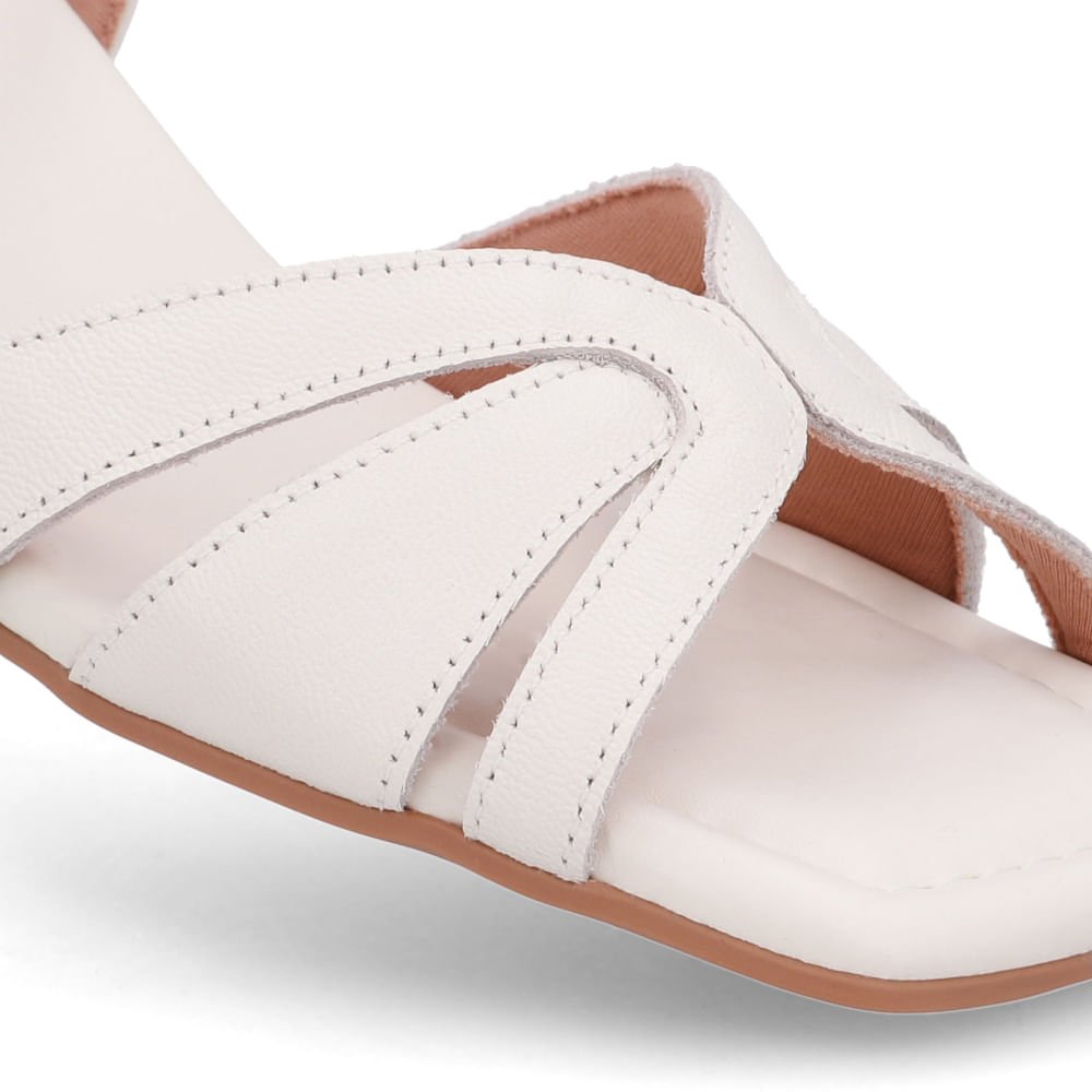 Sandália Couro Branca Marfim Bico Quadrado Marfim 4
