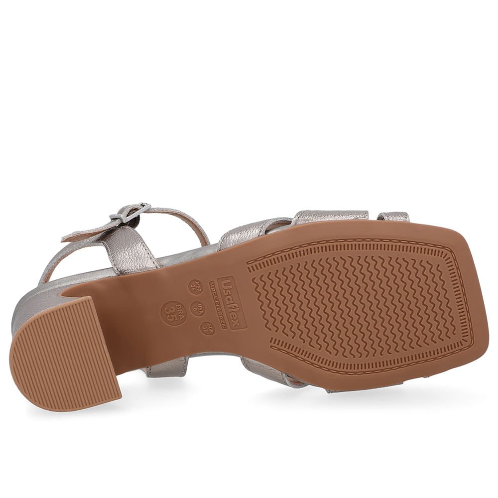 Sandália Couro Metalizado Aço Bico Quadrado Prata 5