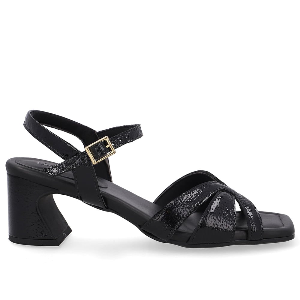 Sandália Verniz Preta Bico Quadrado