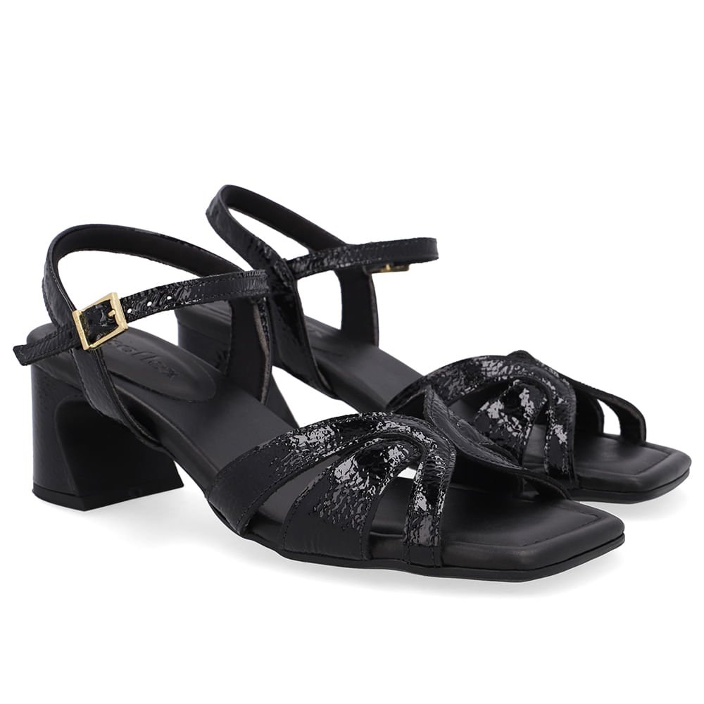 Sandália Verniz Preta Bico Quadrado Preto 2