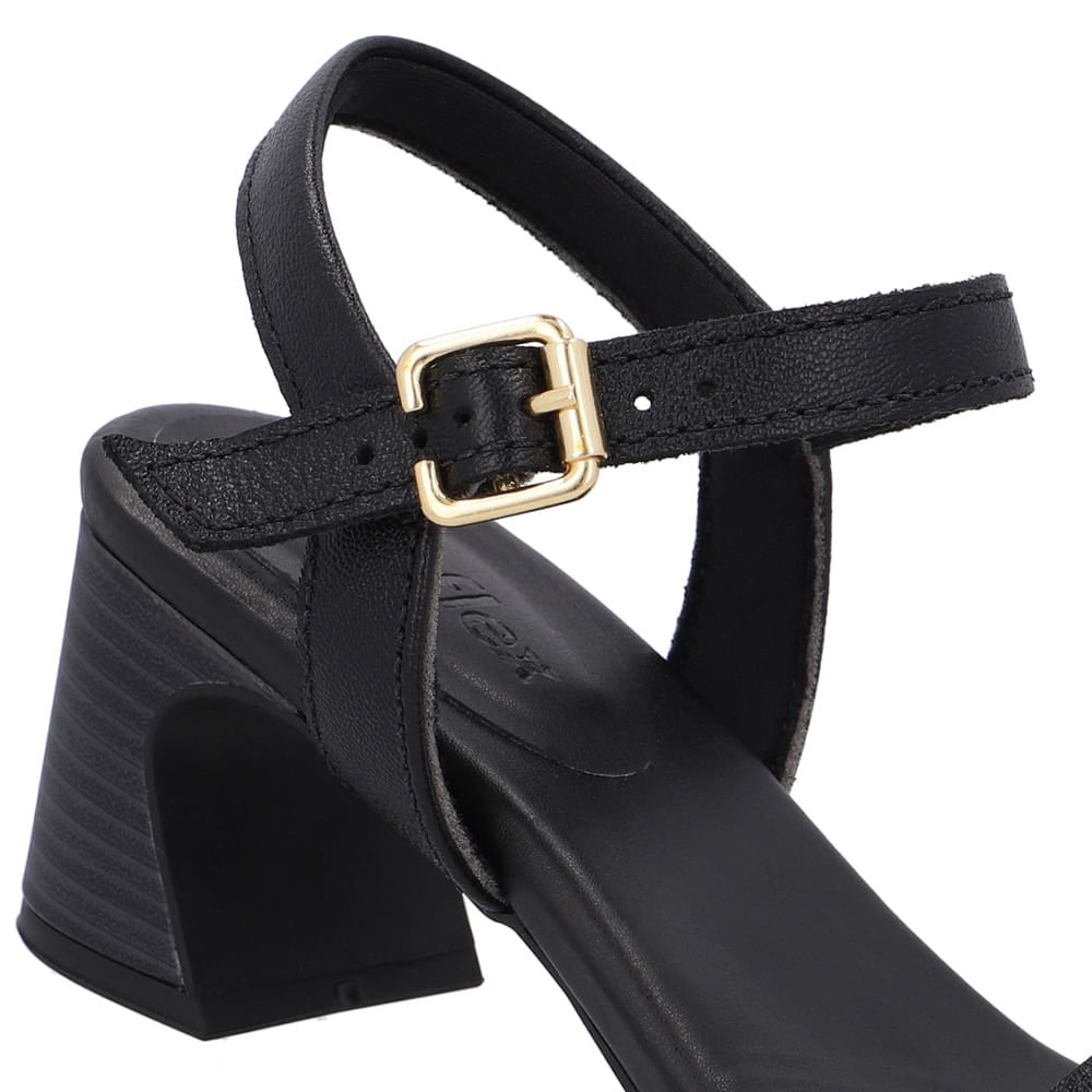 Sandália Couro Preta Detalhe Fivela Preto 4