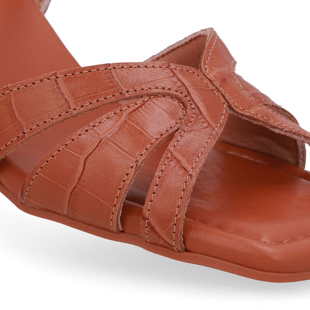 Sandália Couro Croco Marrom Bico Quadrado Marrom 4