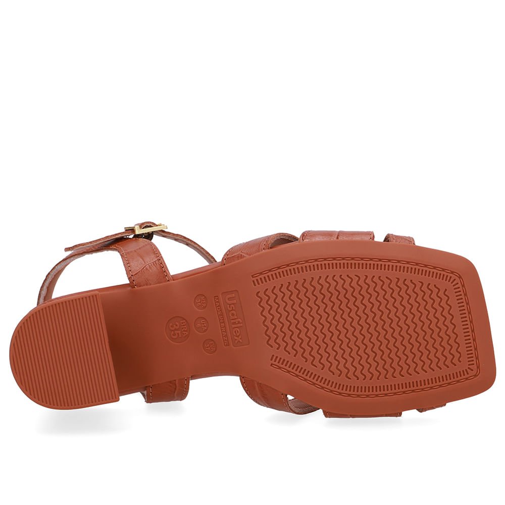 Sandália Couro Croco Marrom Bico Quadrado Marrom 5