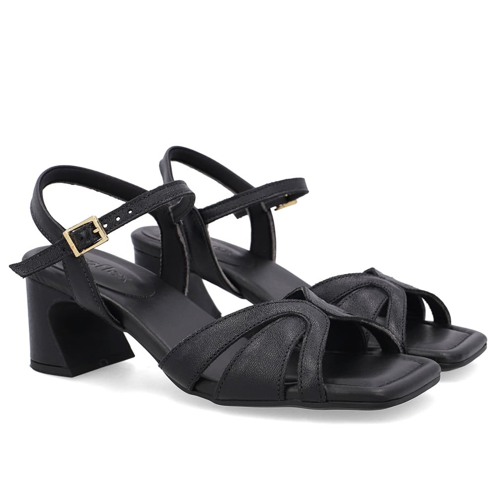 Sandália Couro Preta Bico Quadrado Preto 2