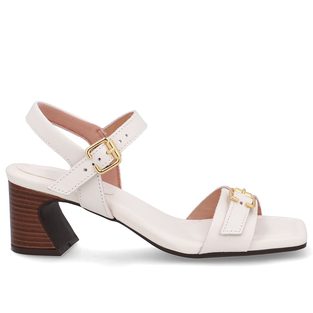 Sandália Couro Branca Marfim Detalhe Fivela