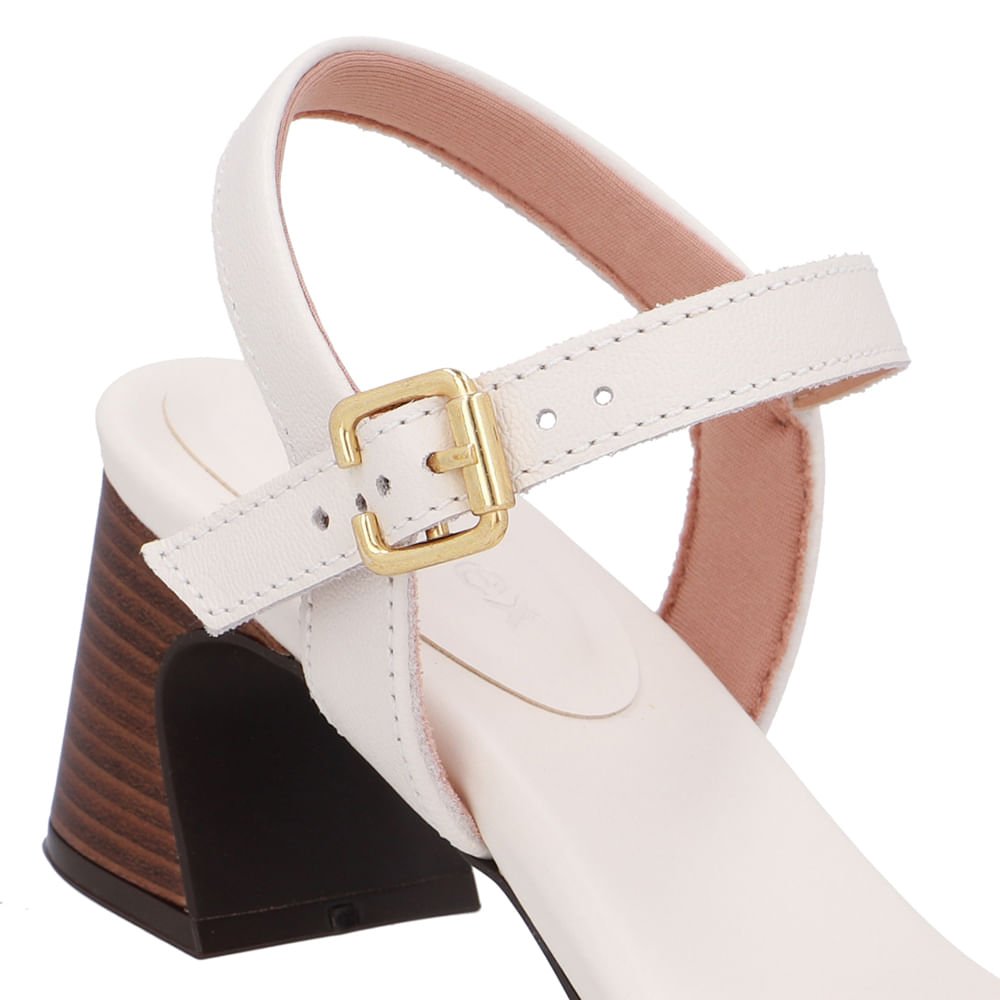 Sandália Couro Branca Marfim Detalhe Fivela Marfim 4