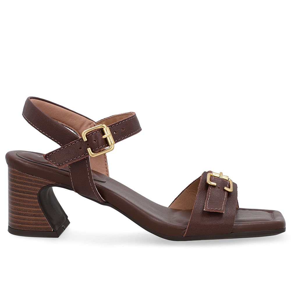 Sandália Couro Marrom Pinhão Detalhe Fivela