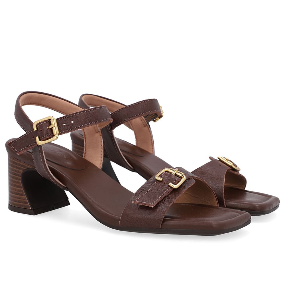 Sandália Couro Marrom Pinhão Detalhe Fivela Pinhão 2