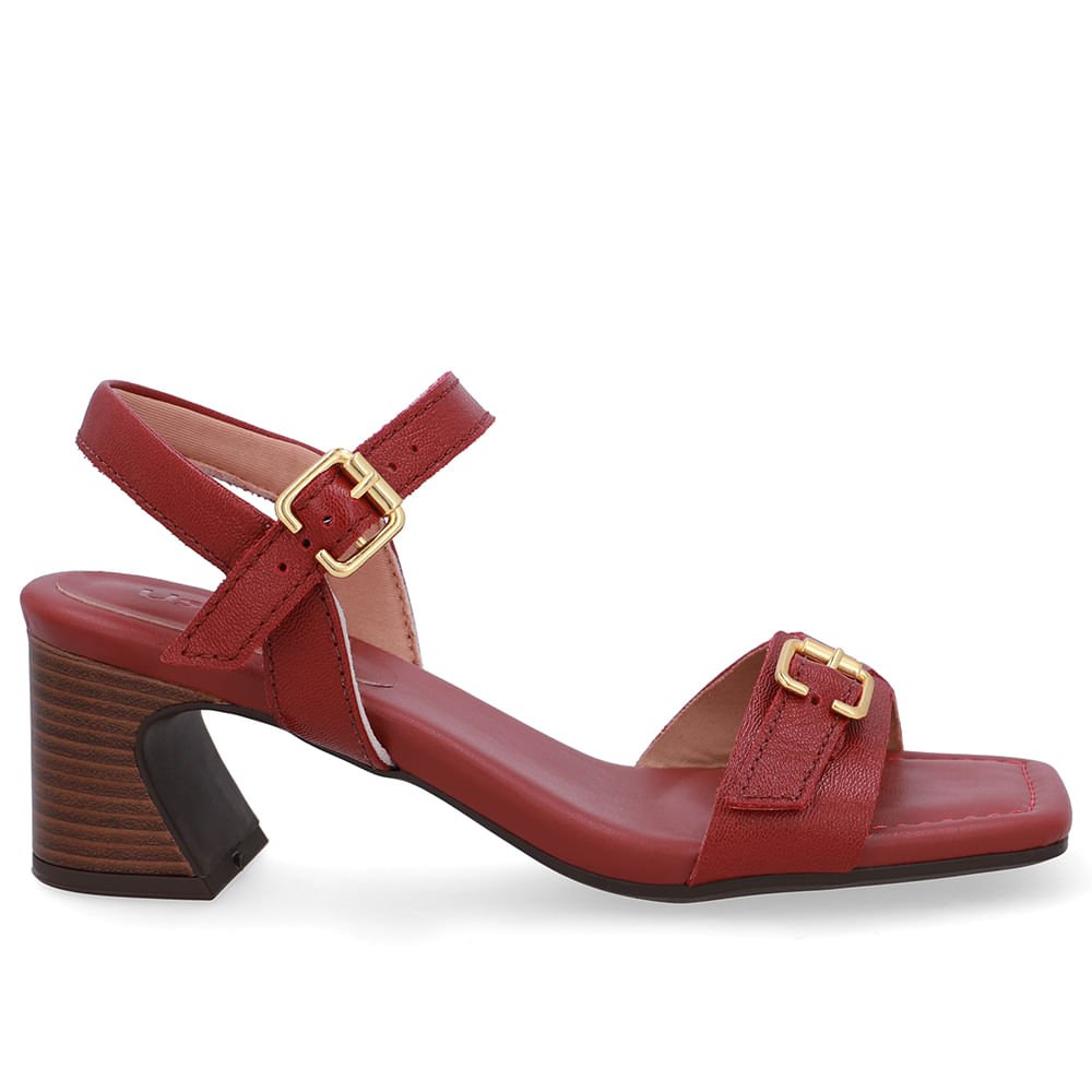 Sandália Couro Vermelha Detalhe Fivela