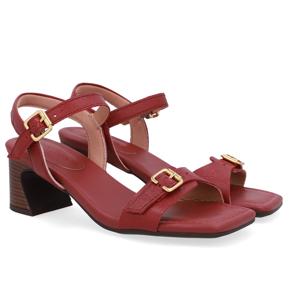 Sandália Couro Vermelha Detalhe Fivela Vermelho 2