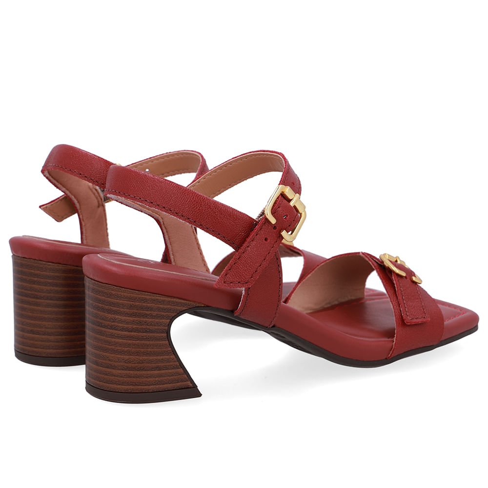 Sandália Couro Vermelha Detalhe Fivela Vermelho 3