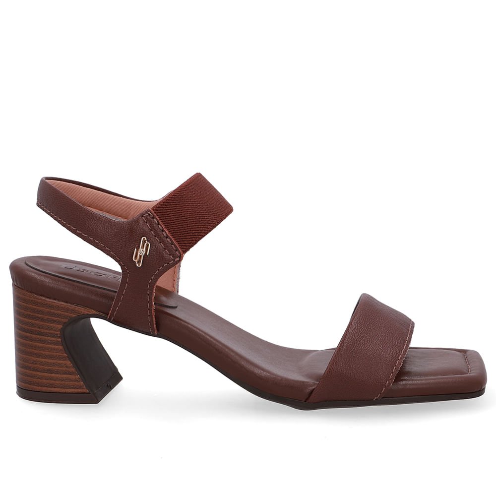 Sandália Couro Marrom Pinhão Detalhe Tira Elástico