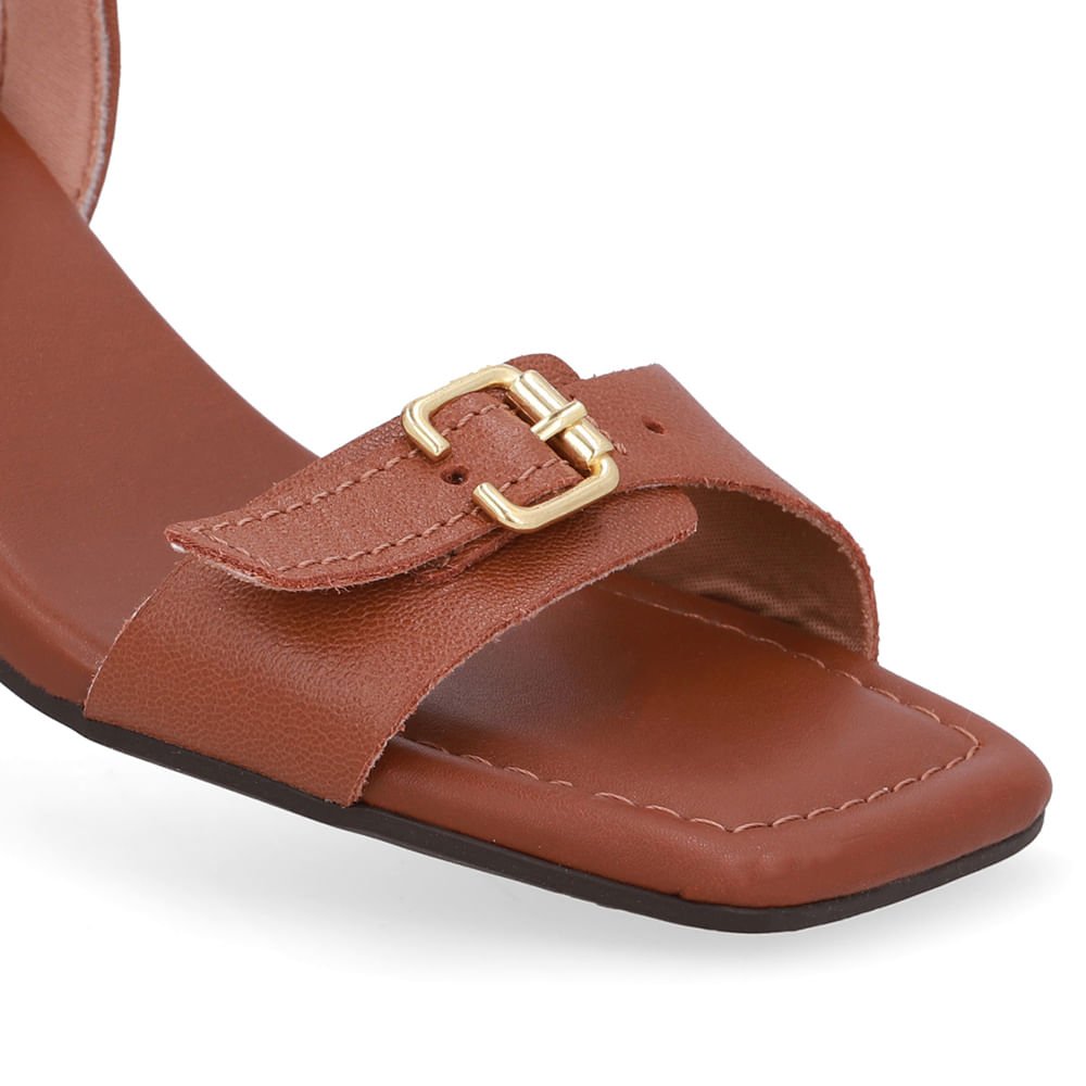 Sandália Couro Marrom Canela Detalhe Fivela Marrom 4