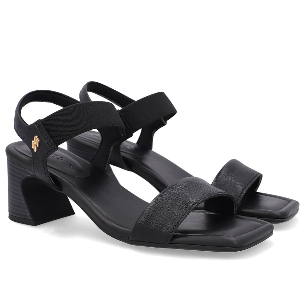 Sandália Couro Preta Detalhe Tira Elástico Preto 2