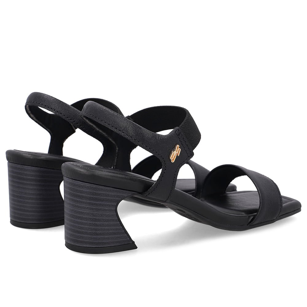 Sandália Couro Preta Detalhe Tira Elástico Preto 3