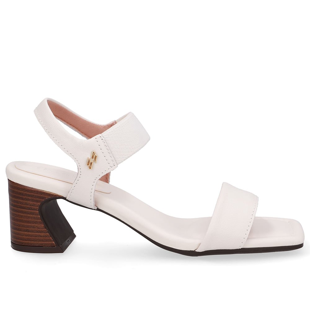 Sandália Couro Branca Marfim Detalhe Tira Elástico