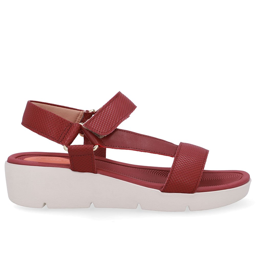 Sandália Papete Couro Vermelha Salto Plataforma