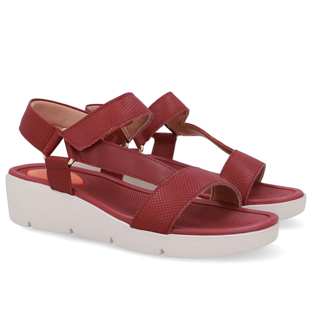 Sandália Papete Couro Vermelha Salto Plataforma Vermelho 2