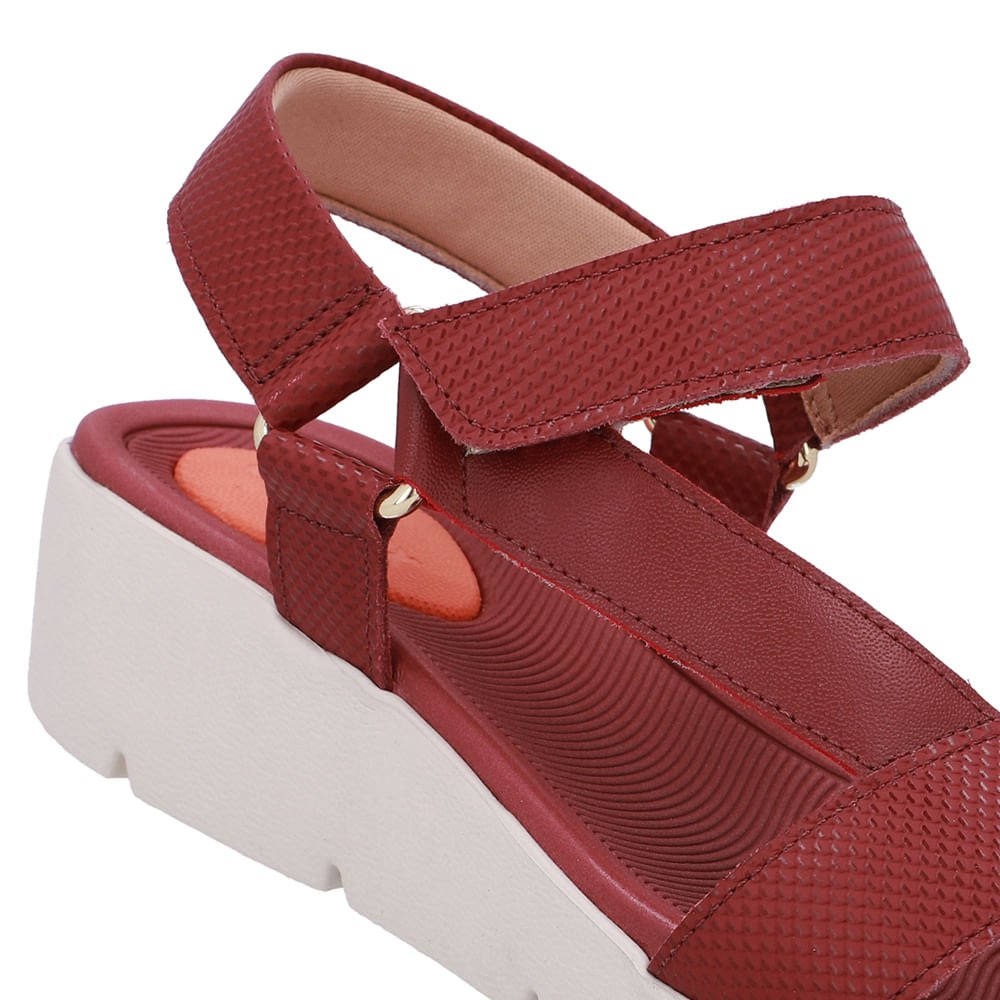 Sandália Papete Couro Vermelha Salto Plataforma Vermelho 4