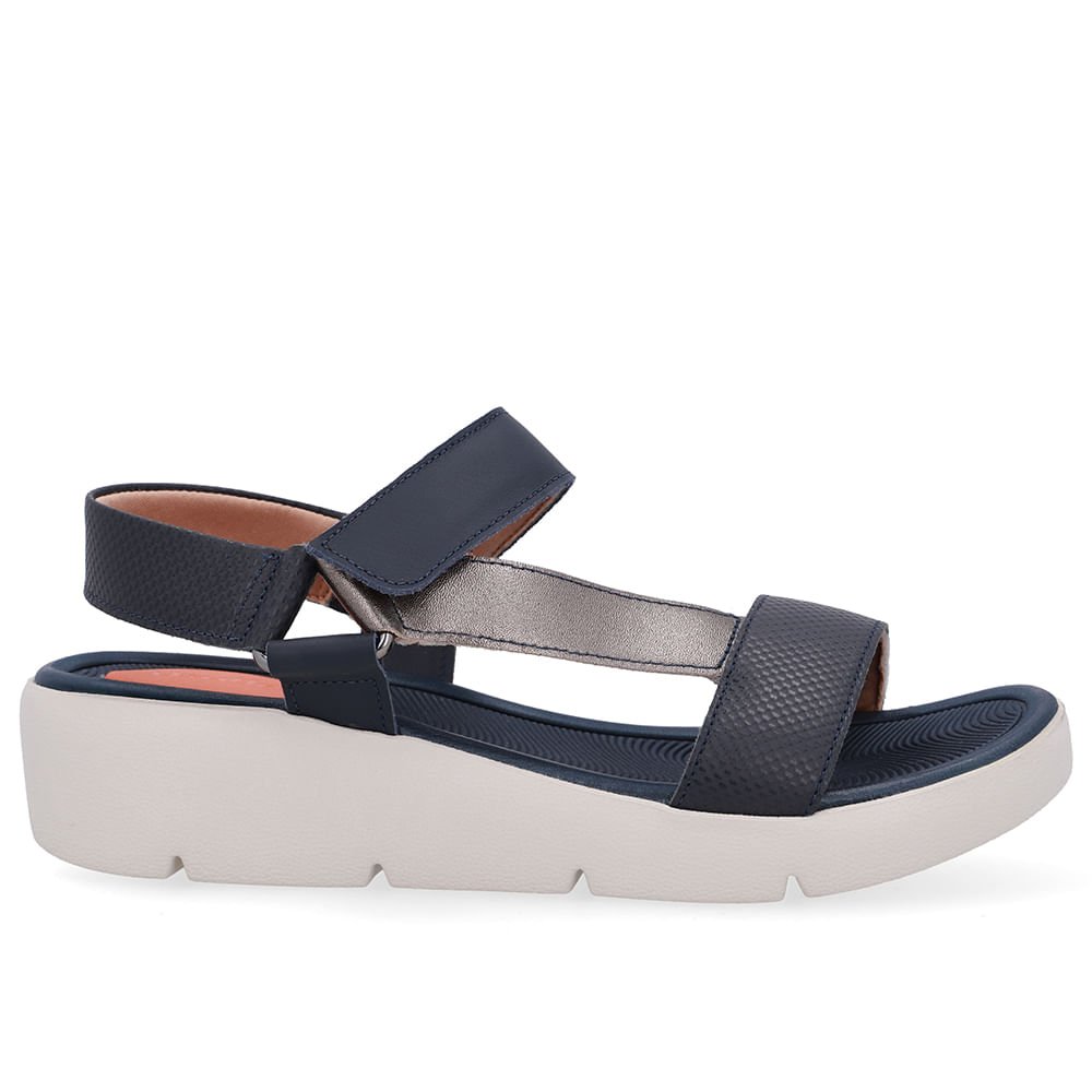 Sandália Papete Couro Azul Salto Plataforma