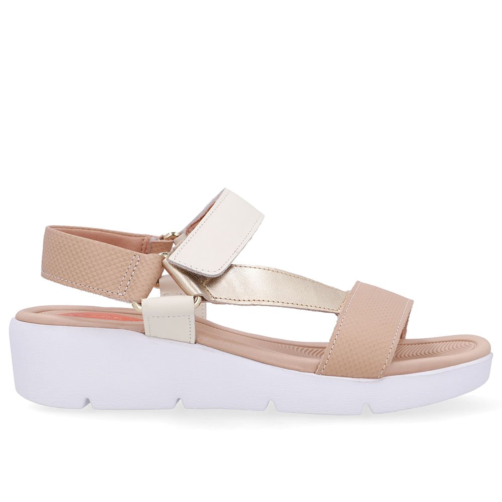 Sandália Papete Couro Bege Salto Plataforma