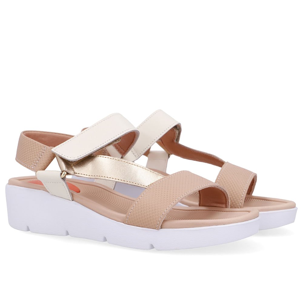 Sandália Papete Couro Bege Salto Plataforma Bege 2