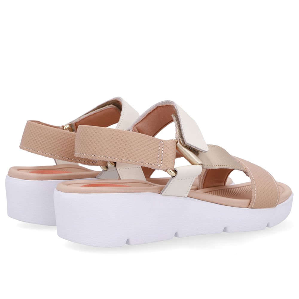 Sandália Papete Couro Bege Salto Plataforma Bege 3