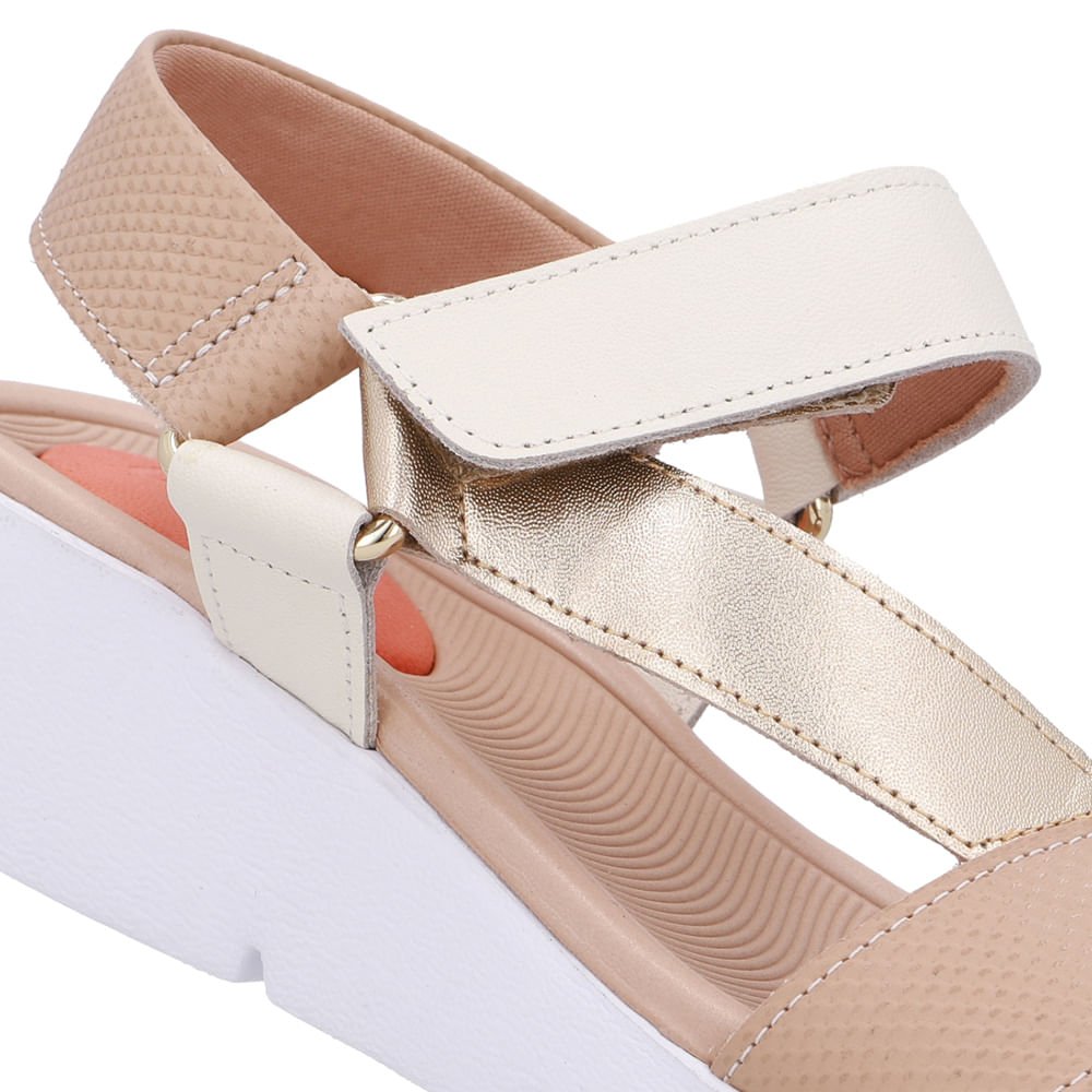 Sandália Papete Couro Bege Salto Plataforma Bege 4