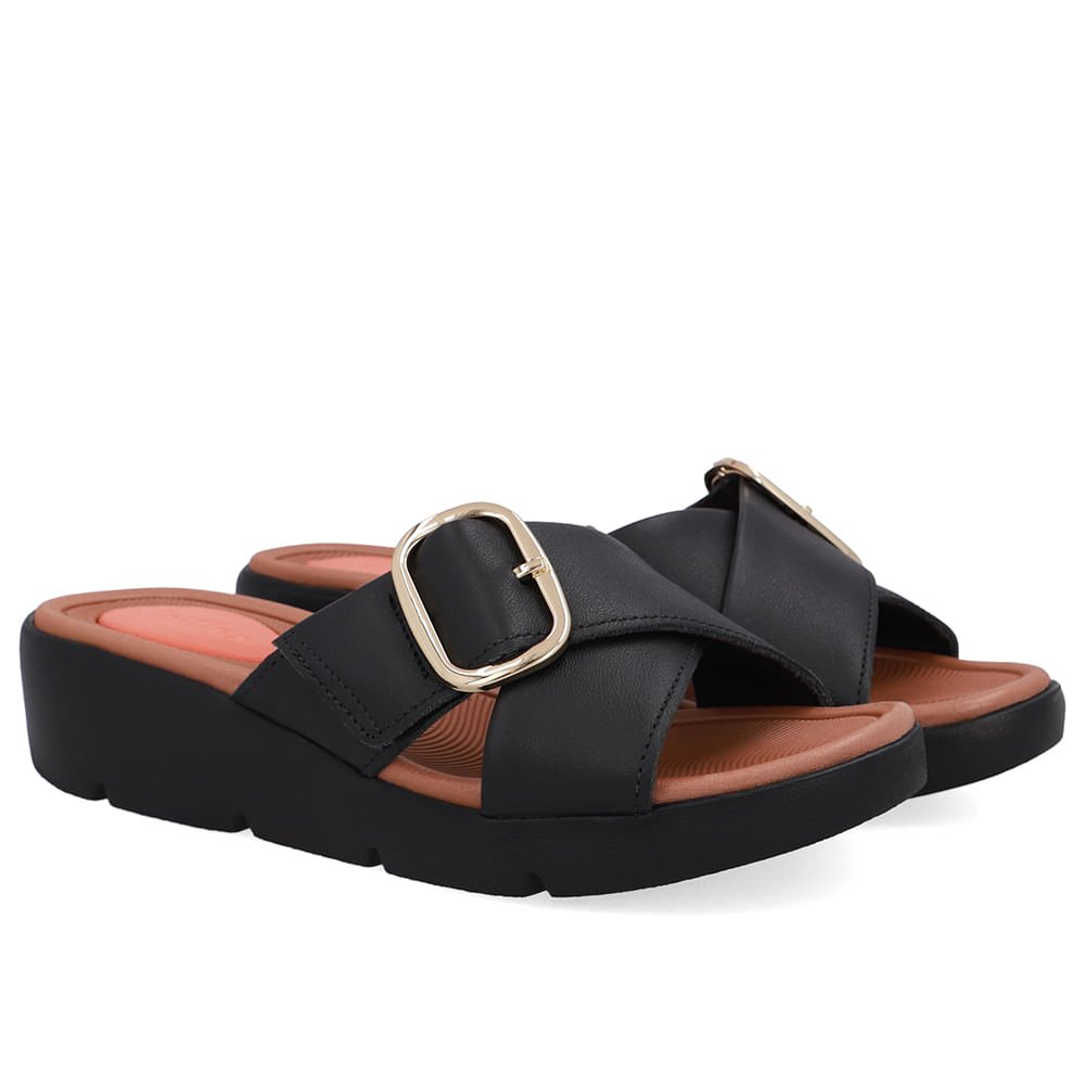 Tamanco Salto Plataforma Couro Preto Fivela Preto 2