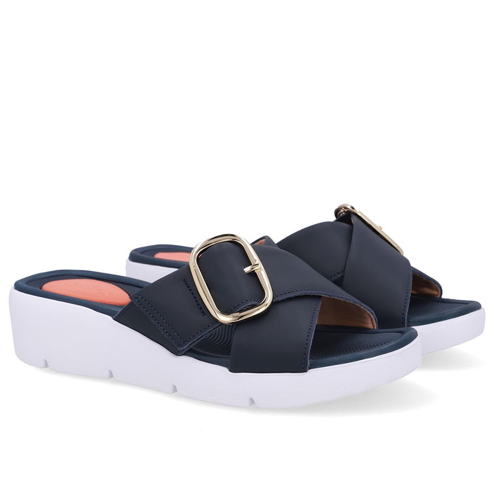 Tamanco Salto Plataforma Couro Azul Fivela Azul 2