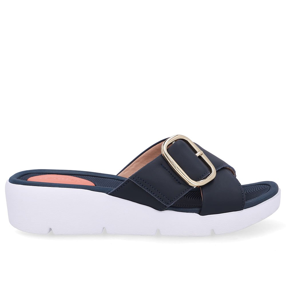 Tamanco Salto Plataforma Couro Azul Fivela