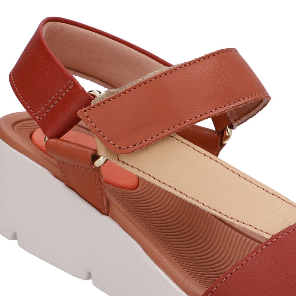 Sandália Papete Couro Marrom Salto Plataforma Vermelho 4