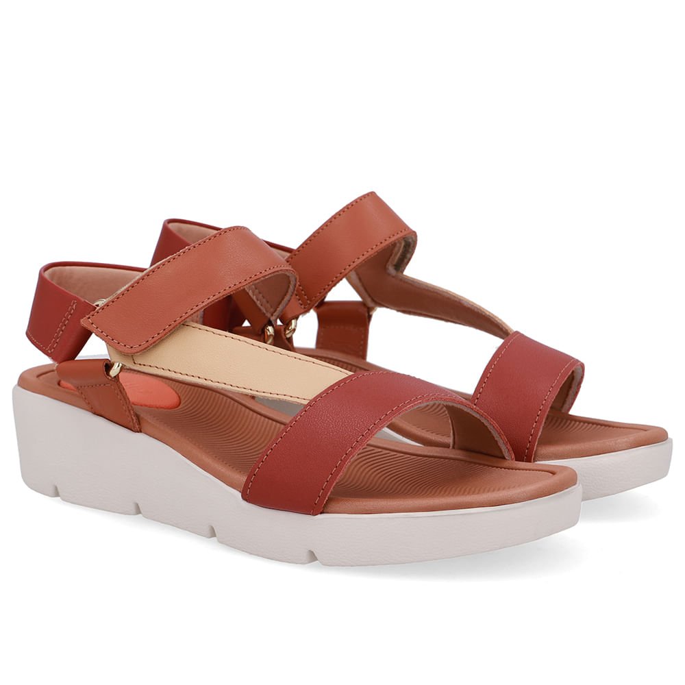 Sandália Papete Couro Marrom Salto Plataforma Vermelho 2