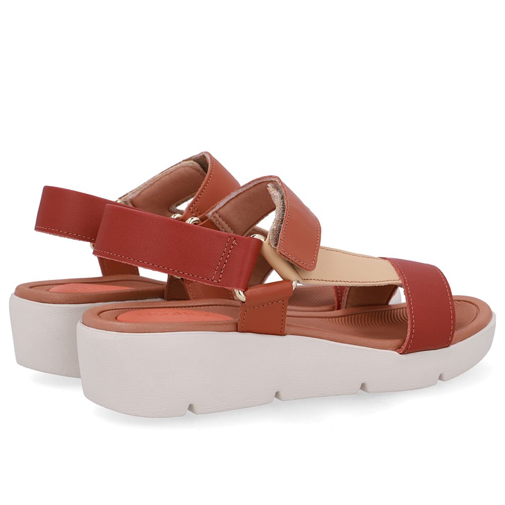 Sandália Papete Couro Marrom Salto Plataforma Vermelho 3