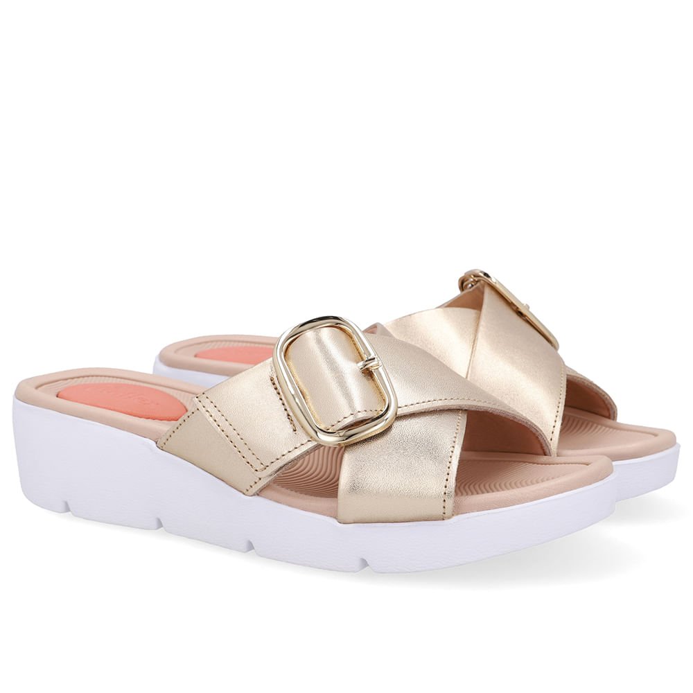 Tamanco Salto Plataforma Couro Dourado Fivela Dourado 2