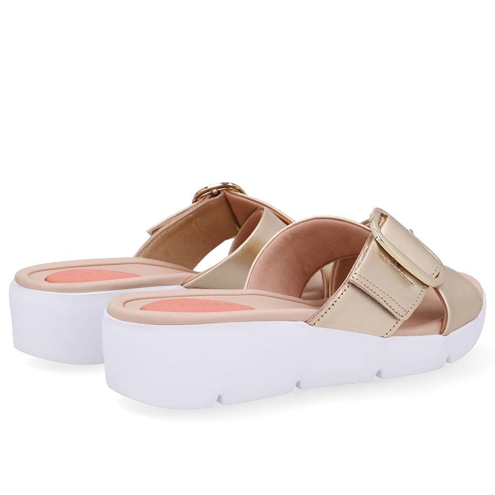 Tamanco Salto Plataforma Couro Dourado Fivela Dourado 3