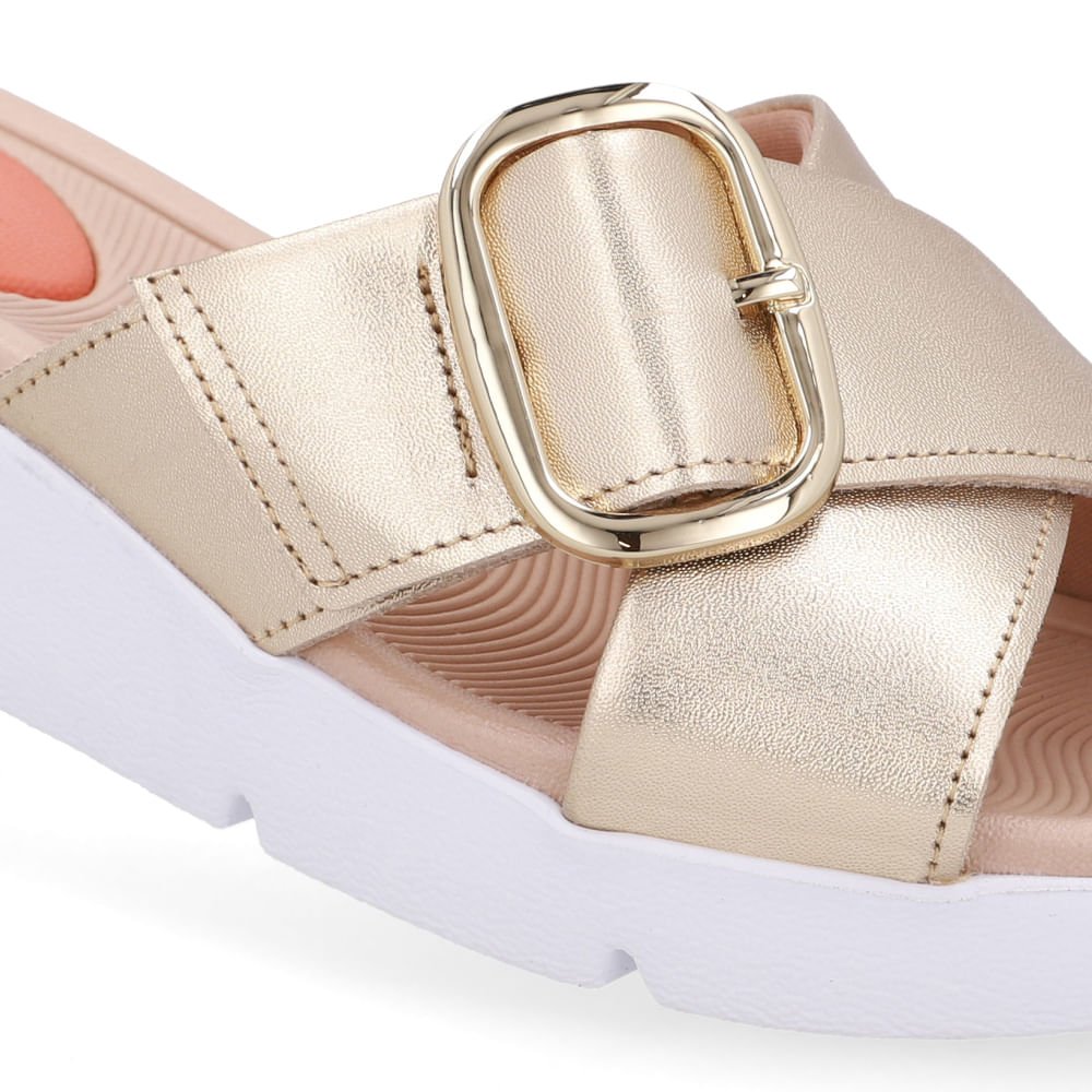 Tamanco Salto Plataforma Couro Dourado Fivela Dourado 4