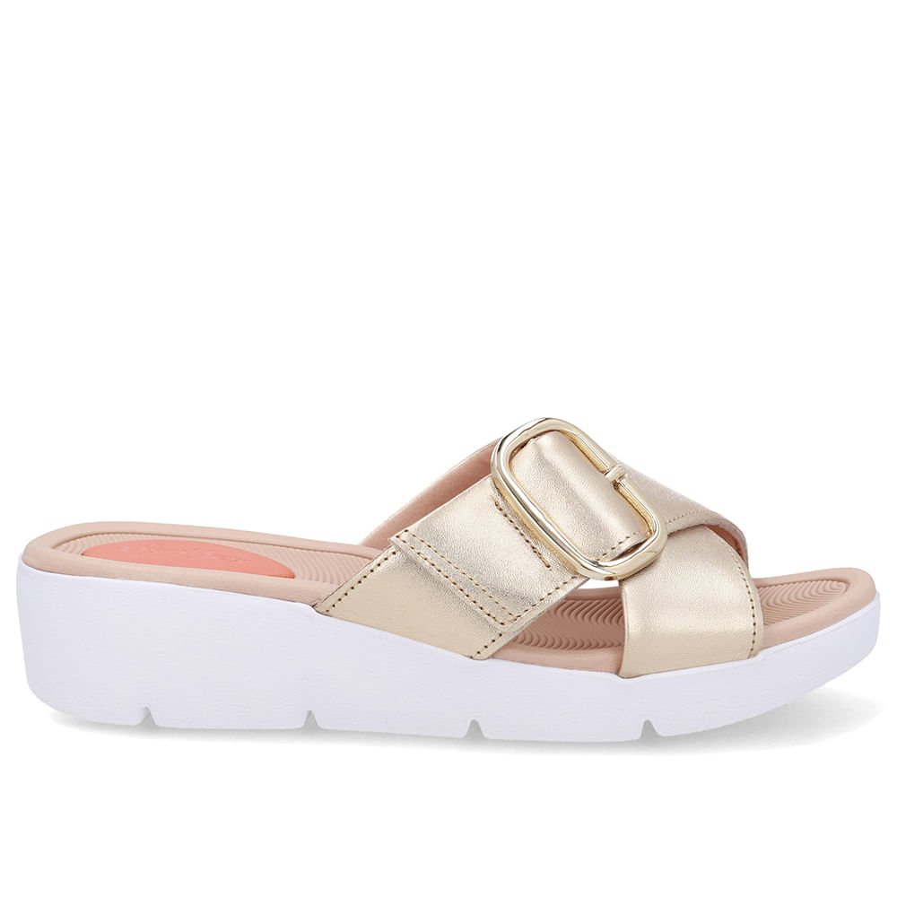 Tamanco Salto Plataforma Couro Dourado Fivela