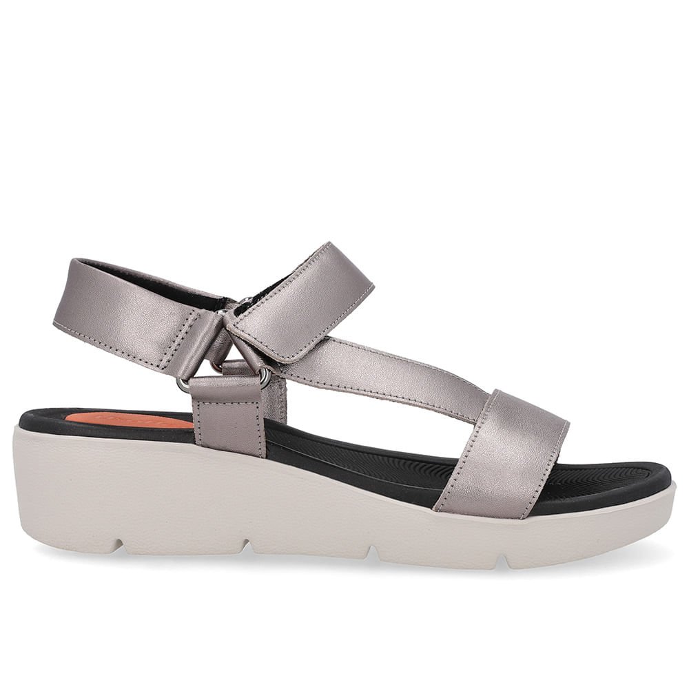 Sandália Papete Couro Aço Salto Plataforma