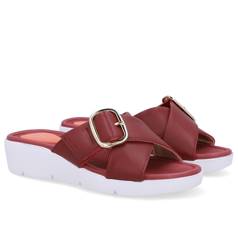 Tamanco Salto Plataforma Couro Vermelho Fivela Vermelho 2